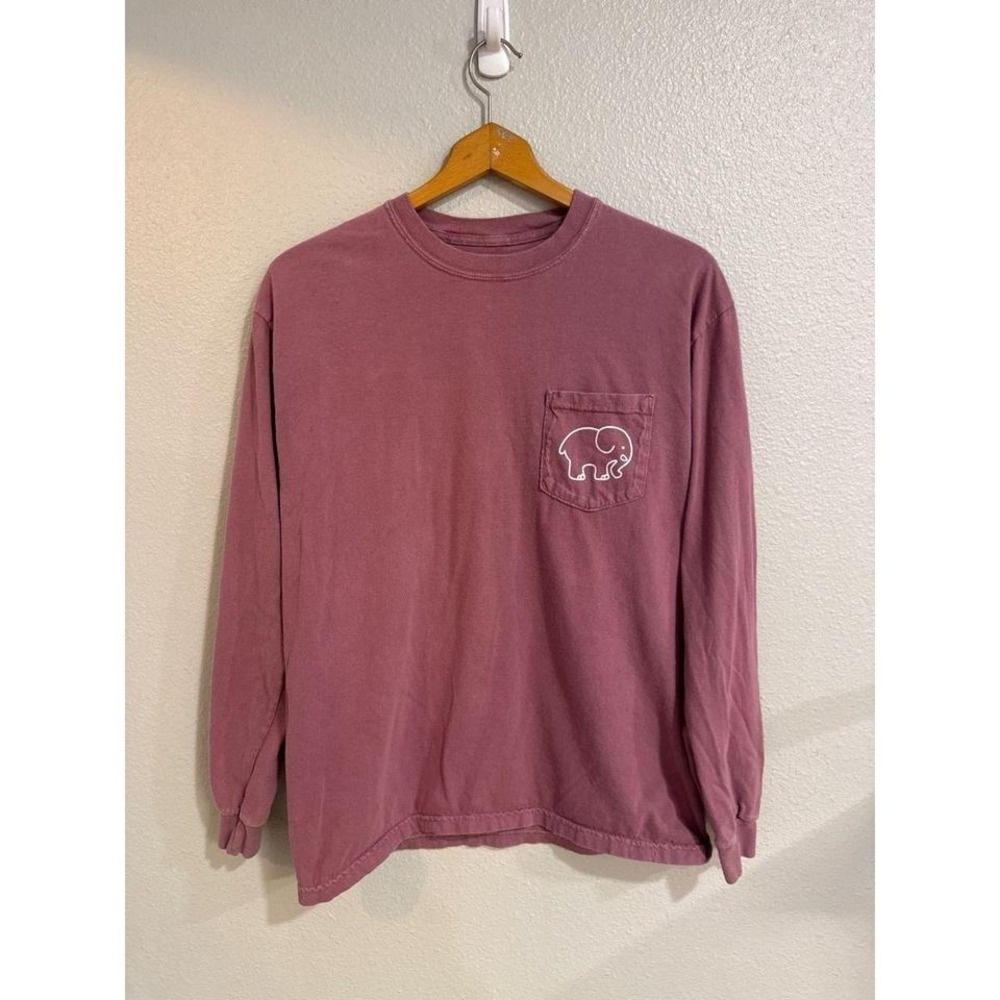 Ivory Ella Long Sleeve Graphic Pocket Tee Women Medium Plum Purple Elephant